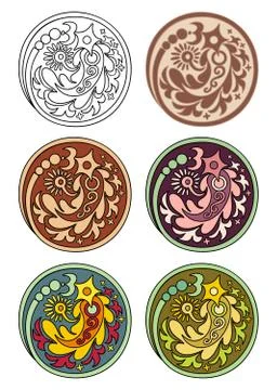 Vector set of circles with floral elements Stock Illustration