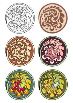 Vector set of circles with floral elements Stock Illustration