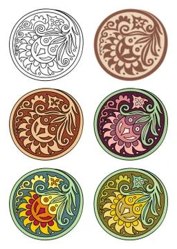 Vector set of circles with floral elements 스톡 일러스트