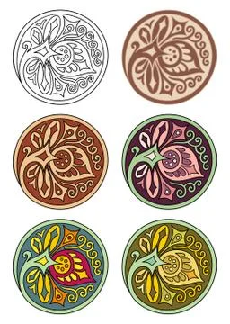 Vector set of circles with floral elements Stock Illustration