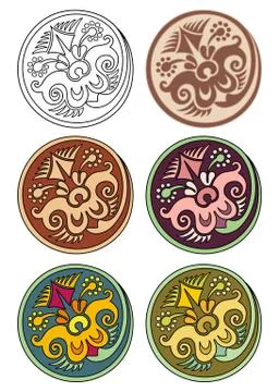 Vector set of circles with floral elements 스톡 일러스트
