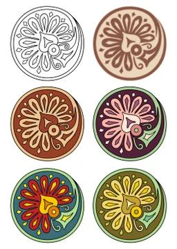 Vector set of circles with floral elements Stock Illustration
