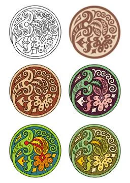 Vector set of circles with floral elements Stock Illustration