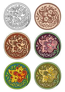 Vector set of circles with floral elements Stock Illustration