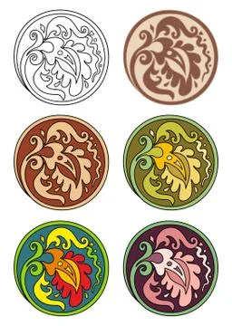 Vector set of circles with floral elements Stock Illustration