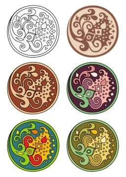 Vector set of circles with floral elements Stock Illustration