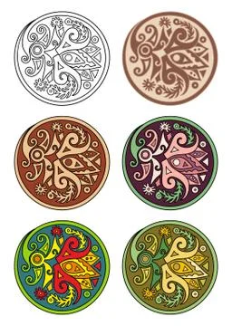 Vector set of circles with floral elements Stock Illustration