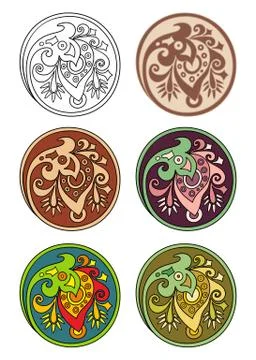 Vector set of circles with floral elements Stock Illustration