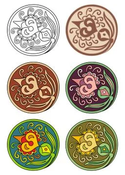 Vector set of circles with floral elements Stock Illustration