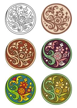 Vector set of circles with floral elements Illustrazione stock