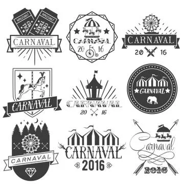 Vector set of circus and carnival labels in vintage style. Design elements Illustrazione stock