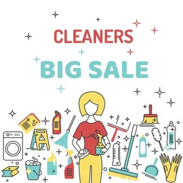 Vector set of cleaning. Cleaners big sale for banners, posters, newsletter Stock Illustration