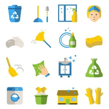 Vector set of cleaning tools. Flat design style. Stock Illustration