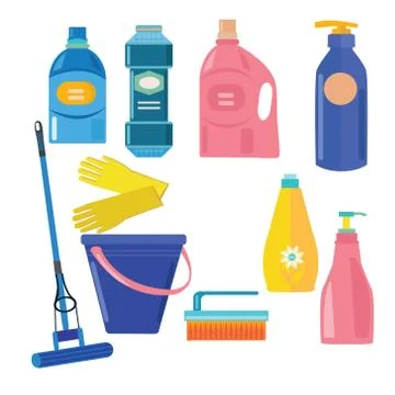 Vector set of cleaning tools. Stock Illustration