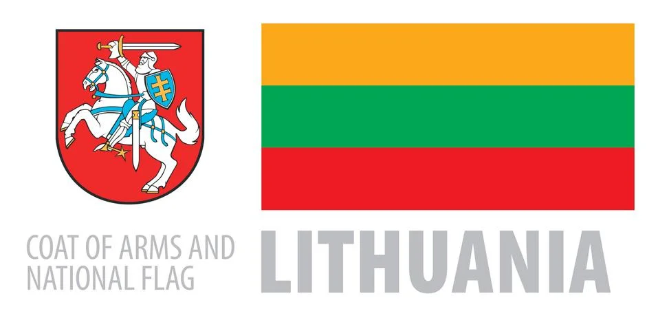 Vector set of the coat of arms and national flag of Lithuania Illustrazione stock
