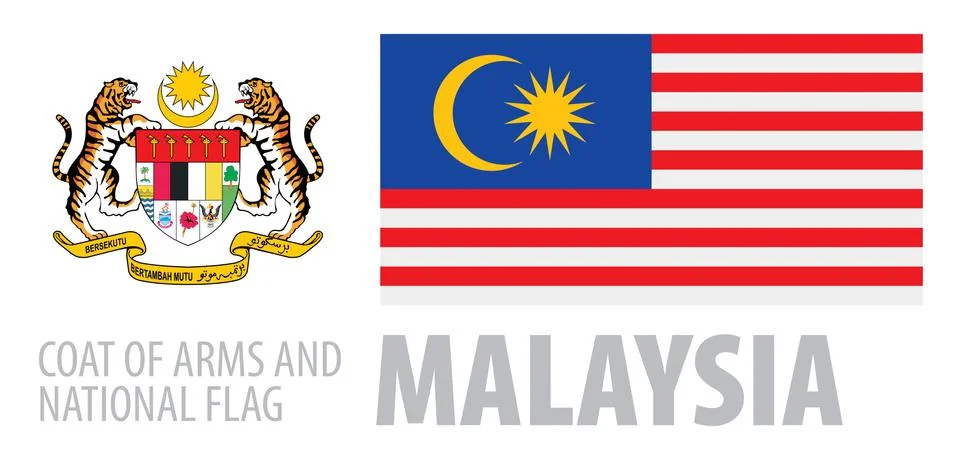 Vector set of the coat of arms and national flag of Malaysia Illustrazione stock