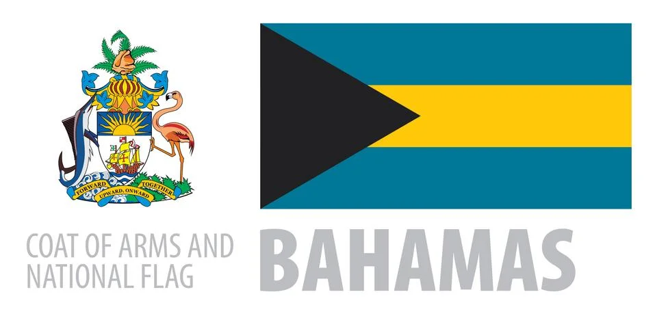 Vector set of the coat of arms and national flag of Bahamas Stock Illustration