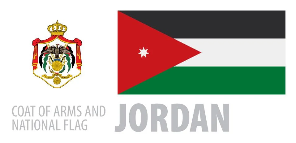 Vector set of the coat of arms and national flag of Jordan Stock Illustration