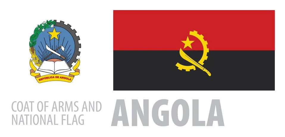 Vector set of the coat of arms and national flag of Angola Illustrazione stock