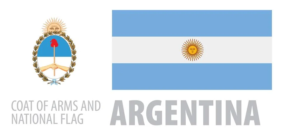 Vector set of the coat of arms and national flag of Argentina Stock Illustration