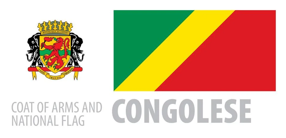 Vector set of the coat of arms and national flag of Congo Illustrazione stock