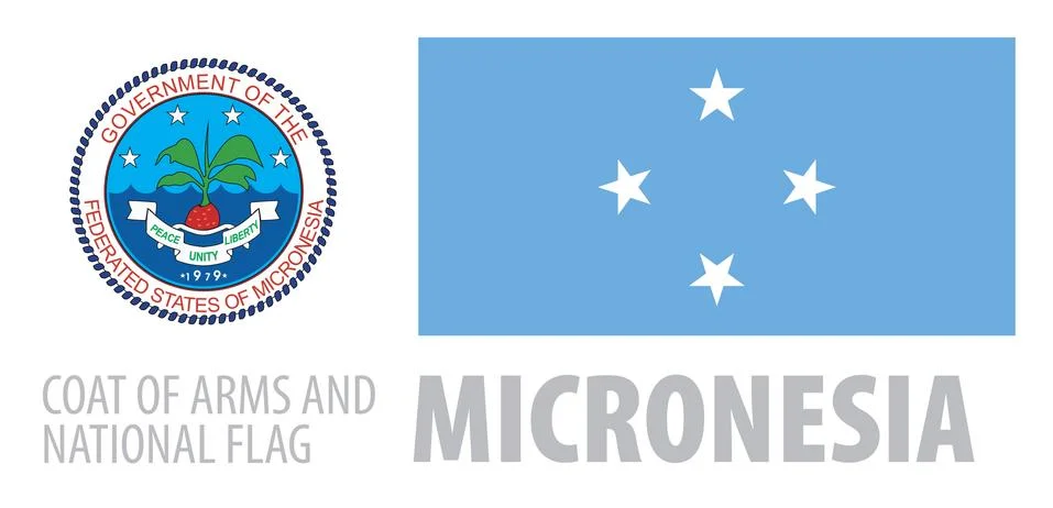 Vector set of the coat of arms and national flag of Micronesia 스톡 일러스트