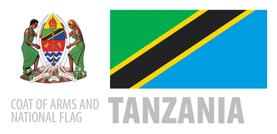 Vector set of the coat of arms and national flag of Tanzania Illustrazione stock