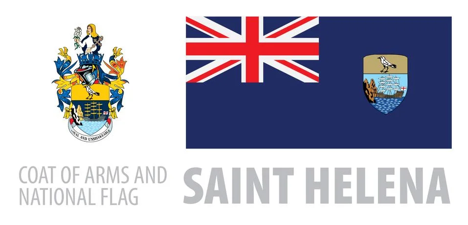 Vector set of the coat of arms and national flag of Saint Helena Illustrazione stock