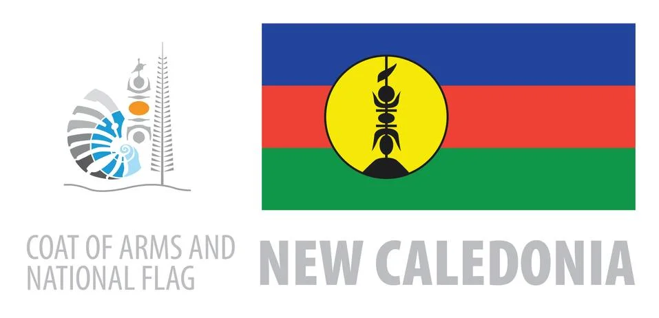 Vector set of the coat of arms and national flag of New Caledonia Stock Illustration