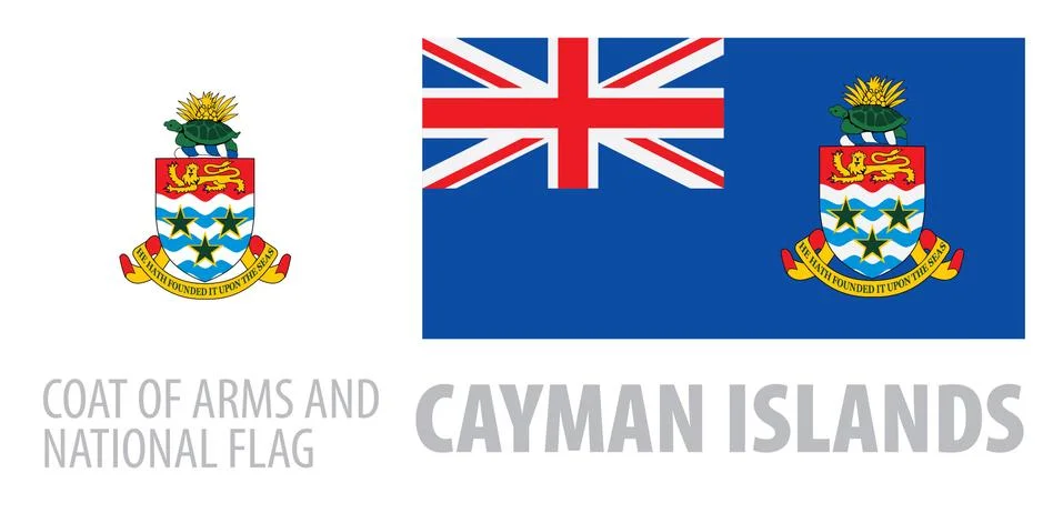 Vector set of the coat of arms and national flag of Cayman Islands Illustrazione stock