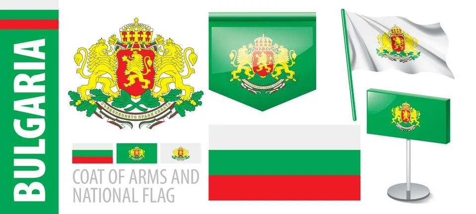 Vector set of the coat of arms and national flag of Bulgaria Illustrazione stock