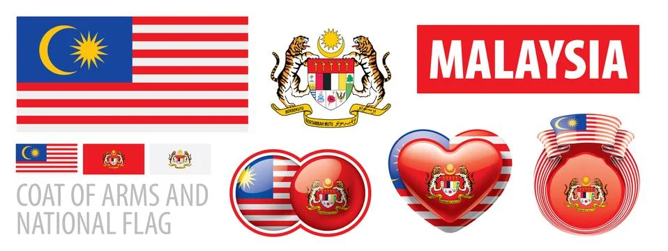 Vector set of the coat of arms and national flag of Malaysia Stock Illustration