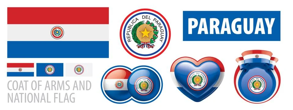 Vector set of the coat of arms and national flag of Paraguay Stockillustratie