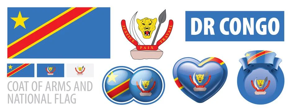 Vector set of the coat of arms and national flag of Congo Stock Illustration