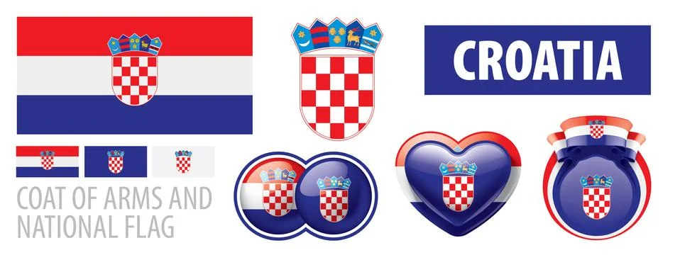 Vector set of the coat of arms and national flag of Croatia Illustrazione stock