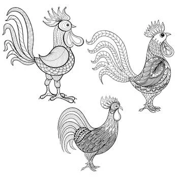 Vector set Cocks, Roosters, New Year 2017 symbol, zentangle dome 스톡 일러스트