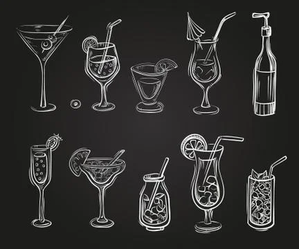 Vector set of cocktail glasses Stock Illustration