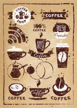 Vector set coffee design elements Stock Illustration