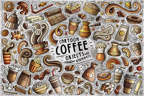 Vector set of Coffee theme items, objects and symbols Stock Illustration
