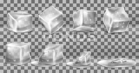 Vector set of cold solid ice cubes and melting Stock Illustration