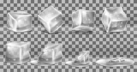Vector set of cold solid ice cubes and melting Stock Illustration