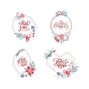 Vector set collection of hand drawn Christmas wreaths with xmas text. Fir Illustrazione stock