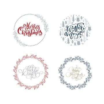 Vector set collection of hand drawn Christmas wreaths with xmas text. Fir Illustrazione stock