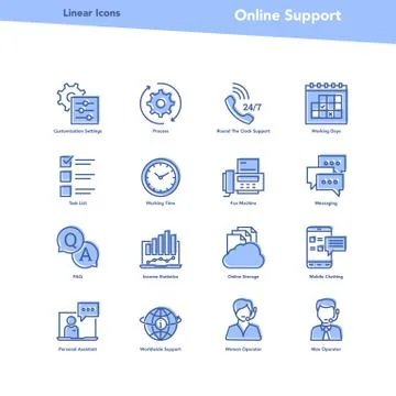 Vector set of color linear icons - Online Support Stock Illustration