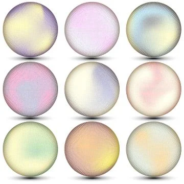 Vector set of colored 3d spheres.Halftone effect. Stock Illustration