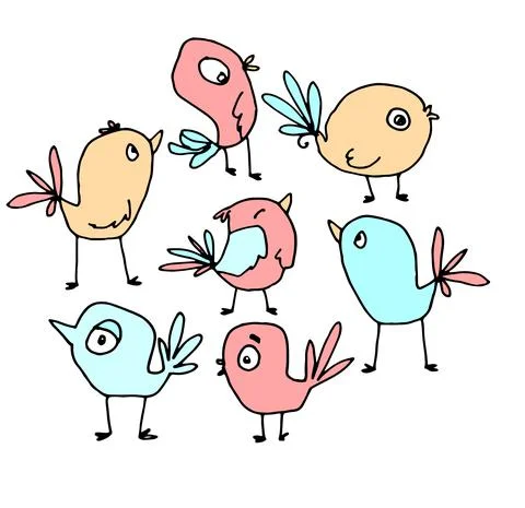 Vector set of colored birds. a set of isolated stylized birds painted in doodle Stock Illustration