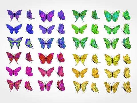Vector set of colored butterflies Stock Illustration