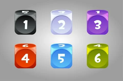 Vector set of colored dice with numbers. Stock Illustration