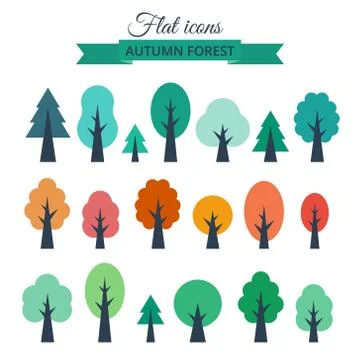 Vector set with colored flat trees 스톡 일러스트