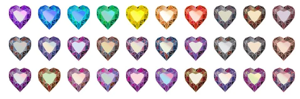 Vector set of colored gem stones, heart diamonds Stock Illustration